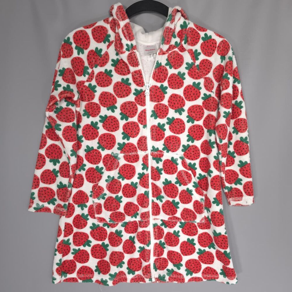 HANNA ANDERSSON Graphic Strawberry Hoodie 8 Terry Zip Full‎ Kids Girls